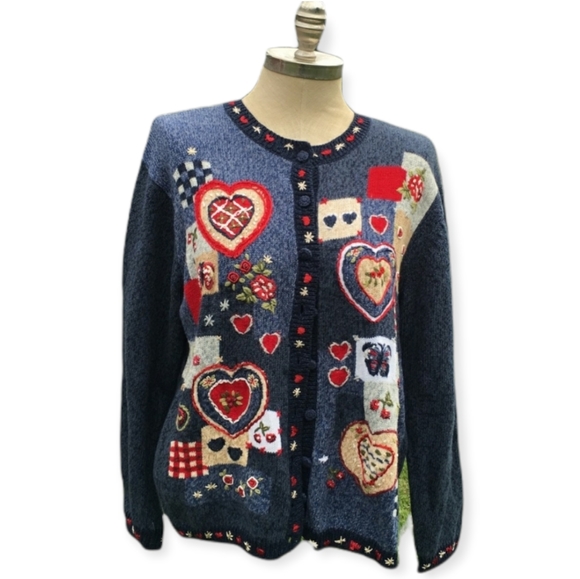 Sweetheart Heart Valentine Patchwork Sweater L - Picture 1 of 7